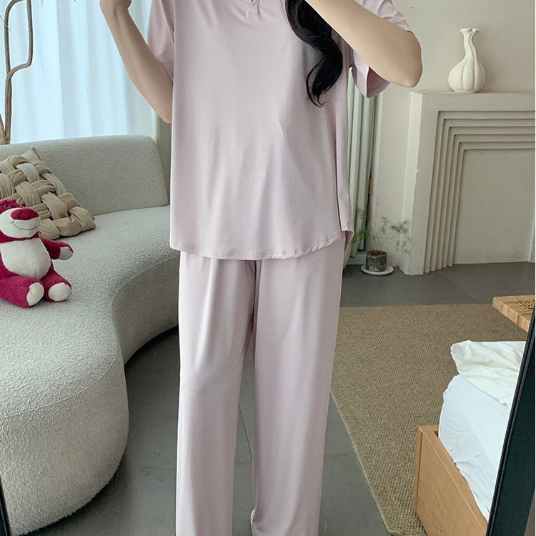 Minimalist Summer 2 Pcs Women 's Short  Sleeve Sleep Set | Color: Lavender | Image 1