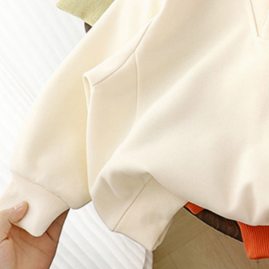 Modern Chic All-Season Casual Sporty Autumn Unisex Kids' Sweatshirt, Ages 2-13 | Color: Beige | Image 2