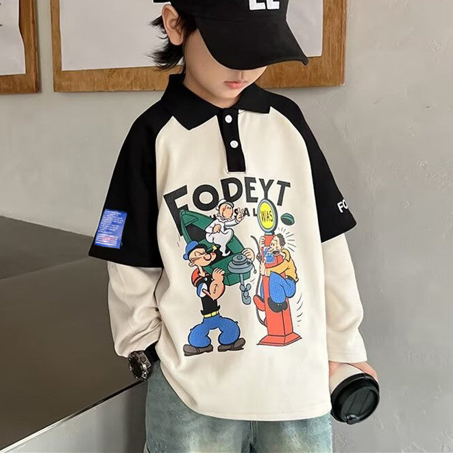 Modern Chic All-Season Casual Sporty Autumn Boys' Sweatshirt, Ages 4-14 | Color: Black | Image 1