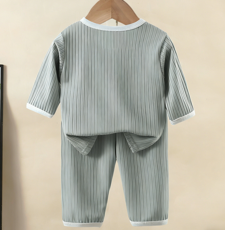 Minimalist Summer 2-Piece Unisex Kids' Pajama Set, Ages 2-9 | Color: Green | Image 2