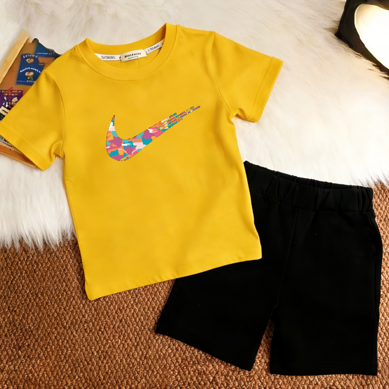 Modern Chic All-Season Casual Sporty Summer Unisex Kids' Pants Suit | Color: Yellow | Image 1