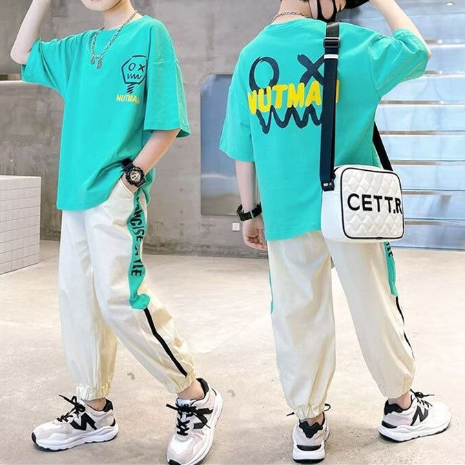 Minimalist Summer 2-Piece Boys' Pants Suit, Ages 3-14 | Color: Blue | Image 3