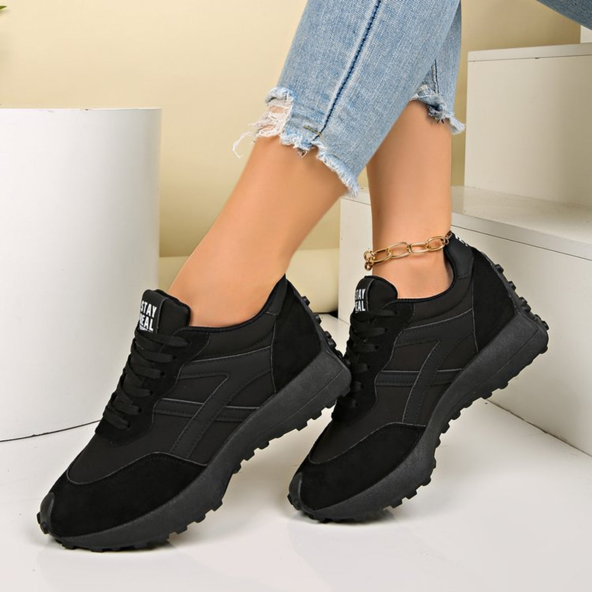 Modern Chic All-Season Others Women's Fashion Sneaker | Color: Black | Image 2