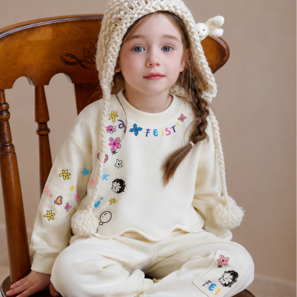 Sweet & Cute Autumn 2-Piece Girls' Pants Suit, Ages 2-9 | Color: White | Image 3