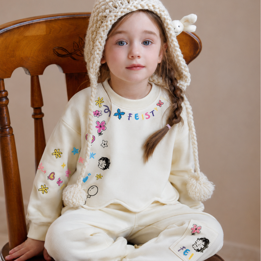 Sweet & Cute Autumn 2-Piece Girls' Pants Suit, Ages 2-9 | Color: White | Image 3