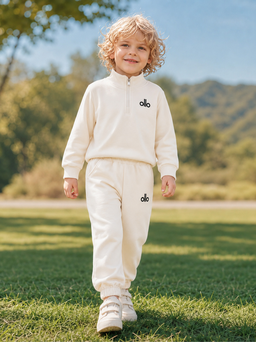 Modern Chic All-Season Casual Sporty Autumn 2-Piece Boys' Pants Suit, Ages 4-14 | Color: Beige | Image 1