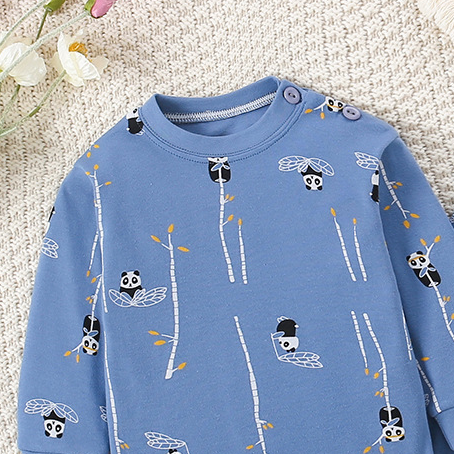 Minimalist Autumn 2-Piece Unisex Baby Pajama Set, Ages 6-24 Months | Color: Blue | Image 3