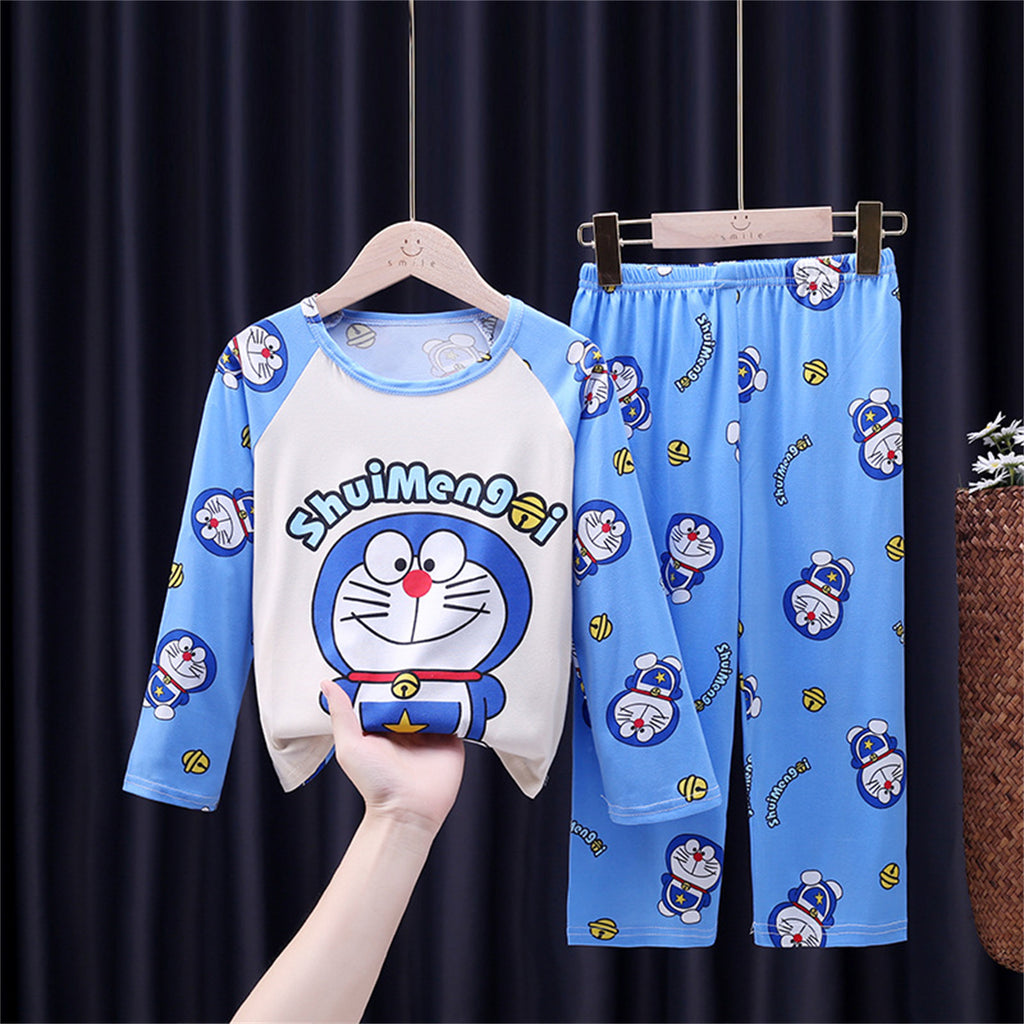 Modern Chic All-Season Minimalist Autumn 2-Piece Unisex Kids' Pajama Set, Ages 2-11 | Color: Blue | Image 1