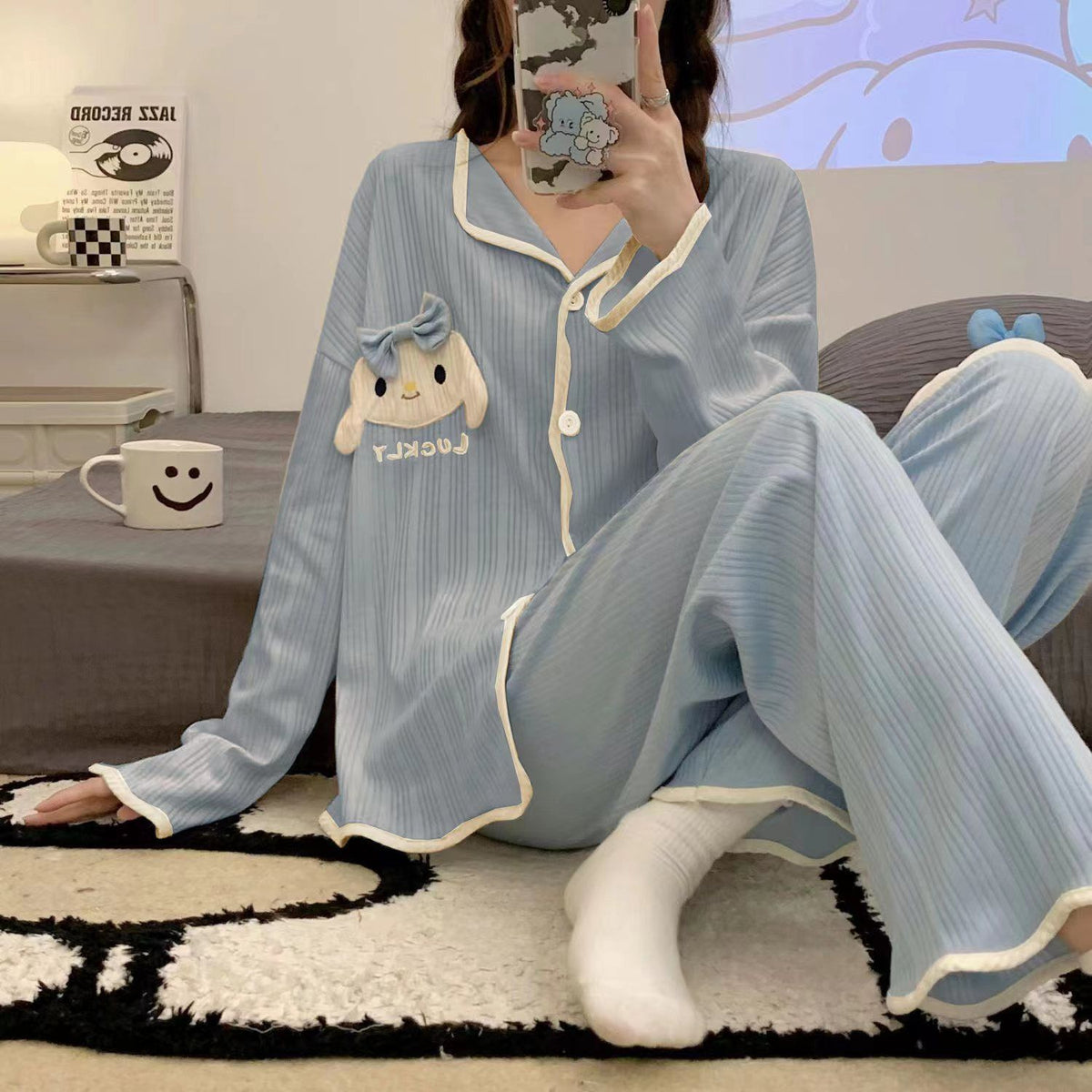 Modern Chic Sweet Feminine All-Season 2 Pcs Women 's Long Sleeve Sleep Set | Color: Style 3 | Image 1