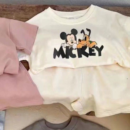Modern Chic All-Season Minimalist Summer 2-Piece Unisex Kids' Pants Suit, Ages 2-9 | Color: Apricot | Image 1