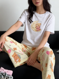 Sweet Feminine Summer 2 Pcs Women 's Short  Sleeve Sleep Set | Color: Style 1 | Image 1