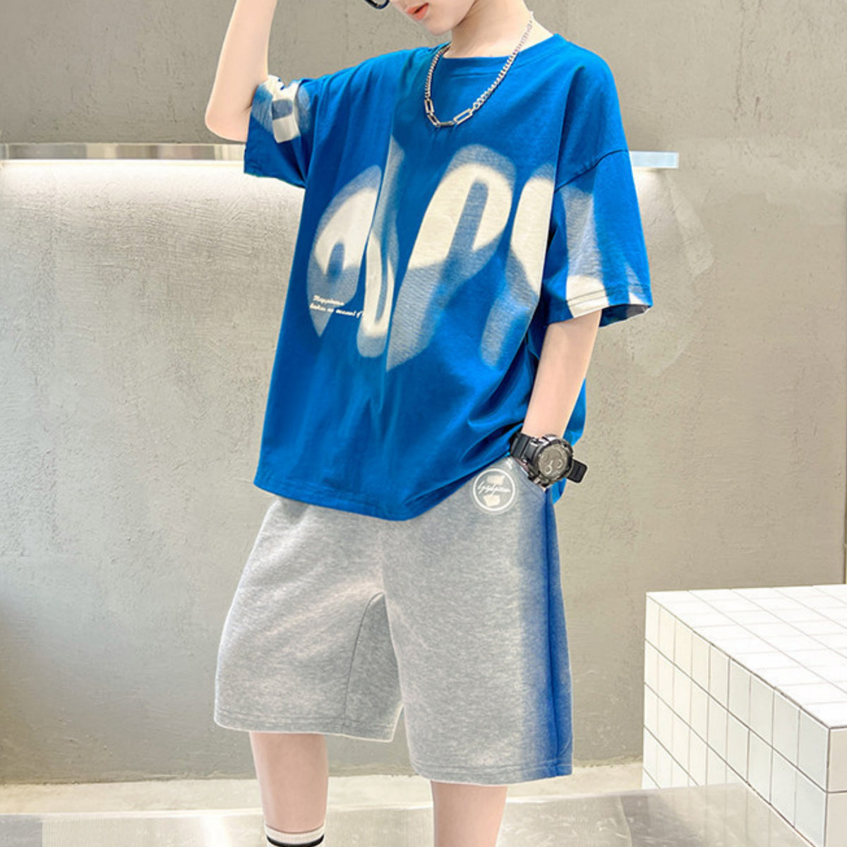 Minimalist Summer 2-Piece Boys' Pants Suit, Ages 6-14 | Color: Blue | Image 1