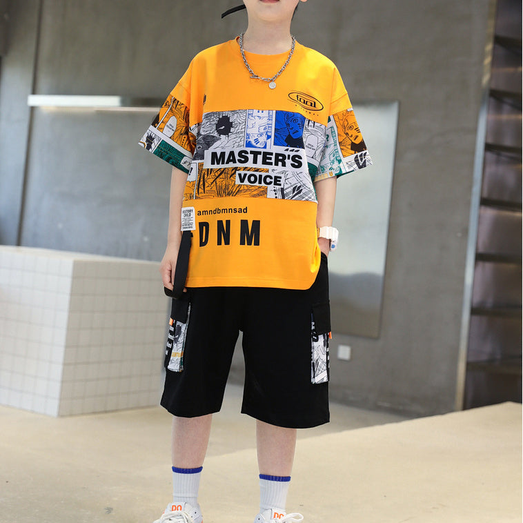 Minimalist Summer 2-Piece Boys' Pants Suit, Ages 3-14 | Color: Orange | Image 1