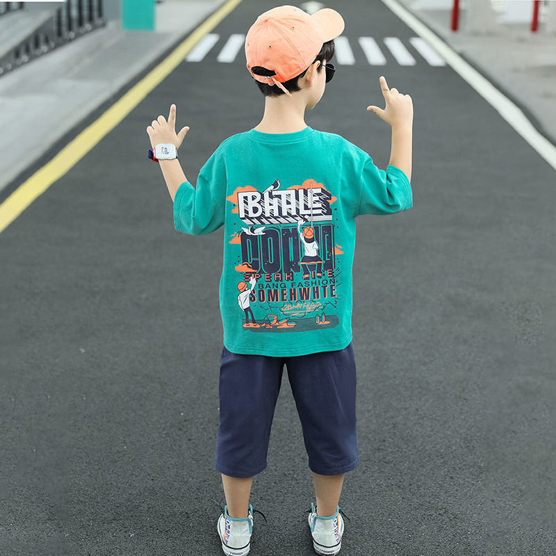 Minimalist Summer 2-Piece Boys' Pants Suit, Ages 4-13 | Color: Green | Image 3