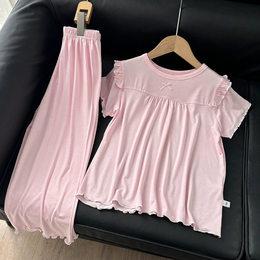 Minimalist Summer 2-Piece Girls' Pajama Set, Ages 2-13 | Color: Pink | Image 1