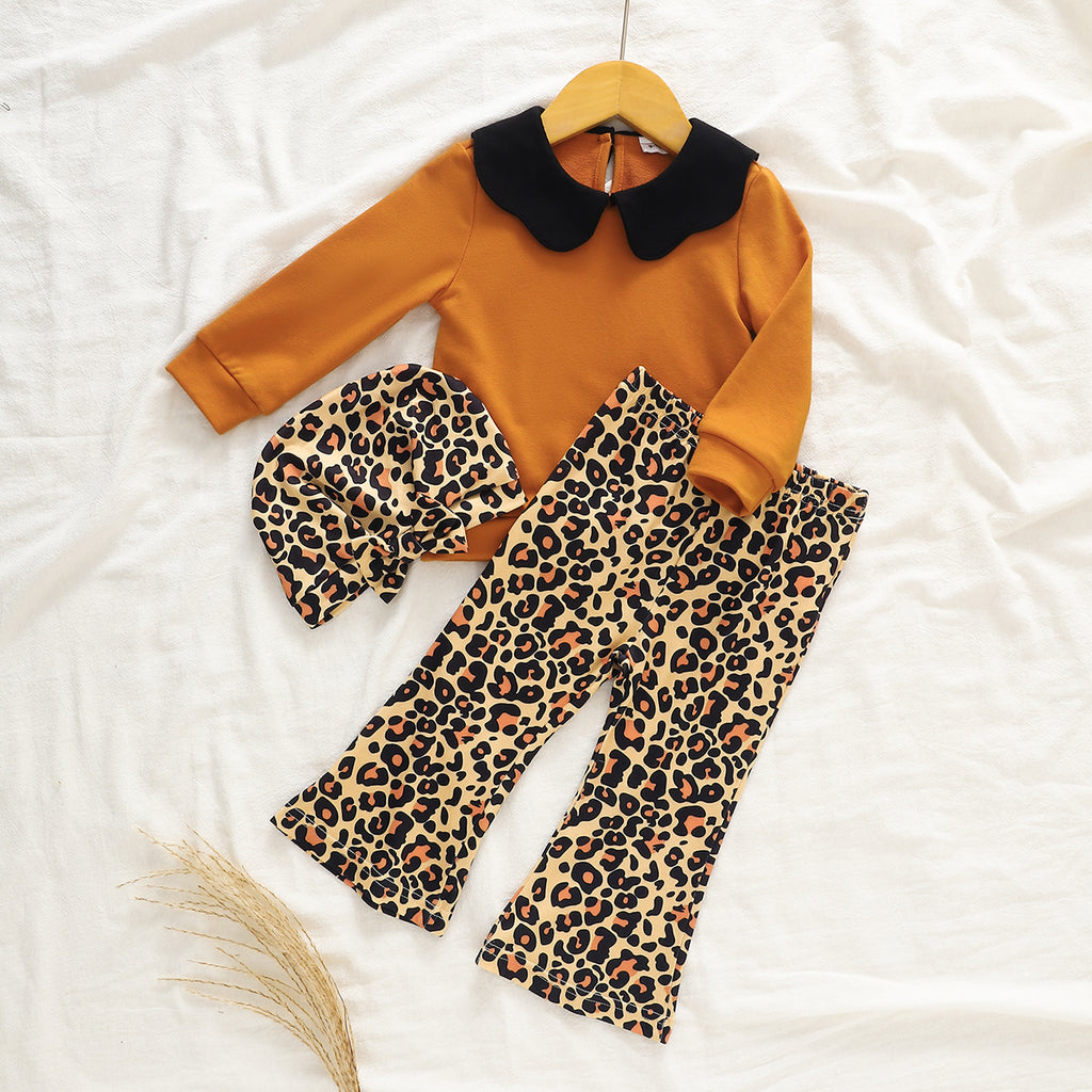 Trendy Autumn 3-Piece Baby Girls' Pants Suit, Ages 0-12 Months | Color: Caramel | Image 1