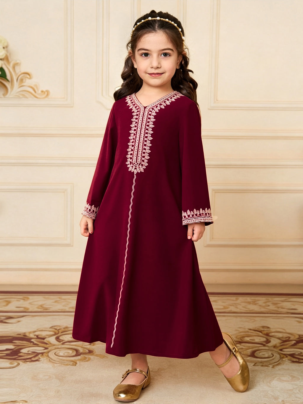 Modern Chic All-Season Elegant Spring Girls' National Costume, Ages 2-5 | Color: Red | Image 3