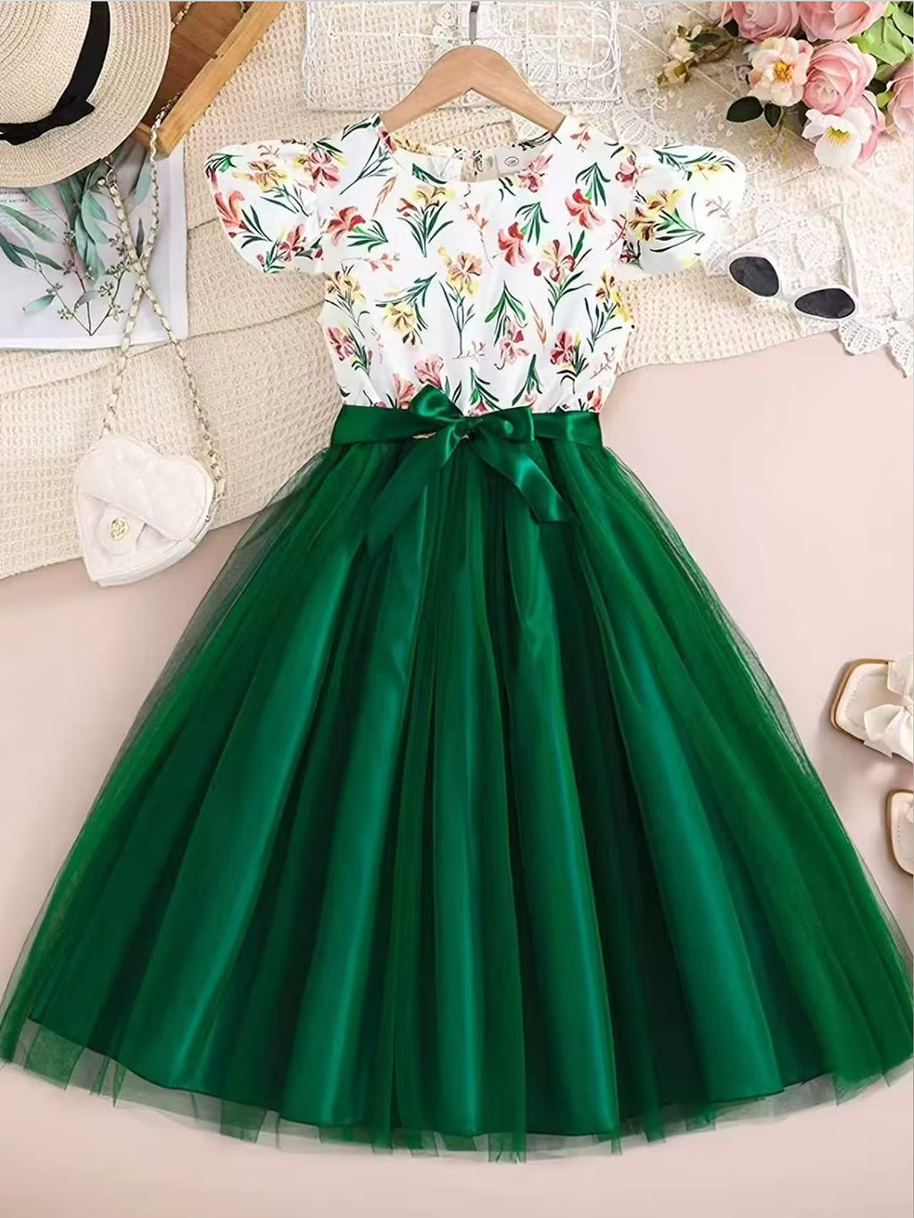 Sweet & Cute Summer Girls' A-Line Dress, Ages 8-12 | Color: Green | Image 1