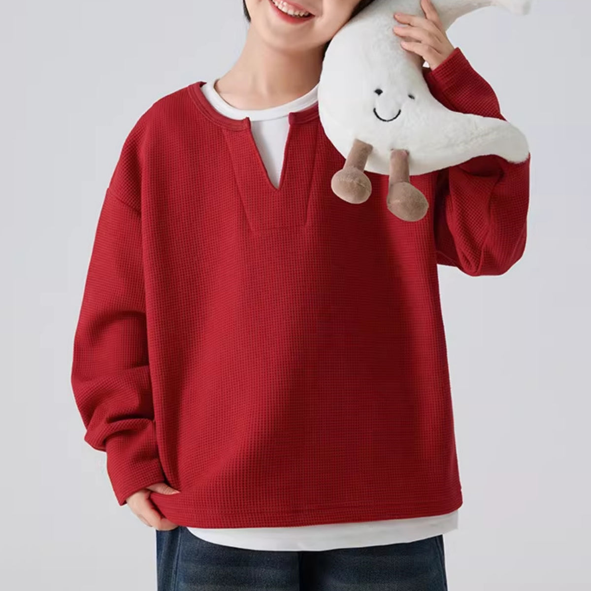 Modern Chic All-Season Minimalist Spring Boys' Sweatshirt, Ages 4-14 | Color: Red | Image 1