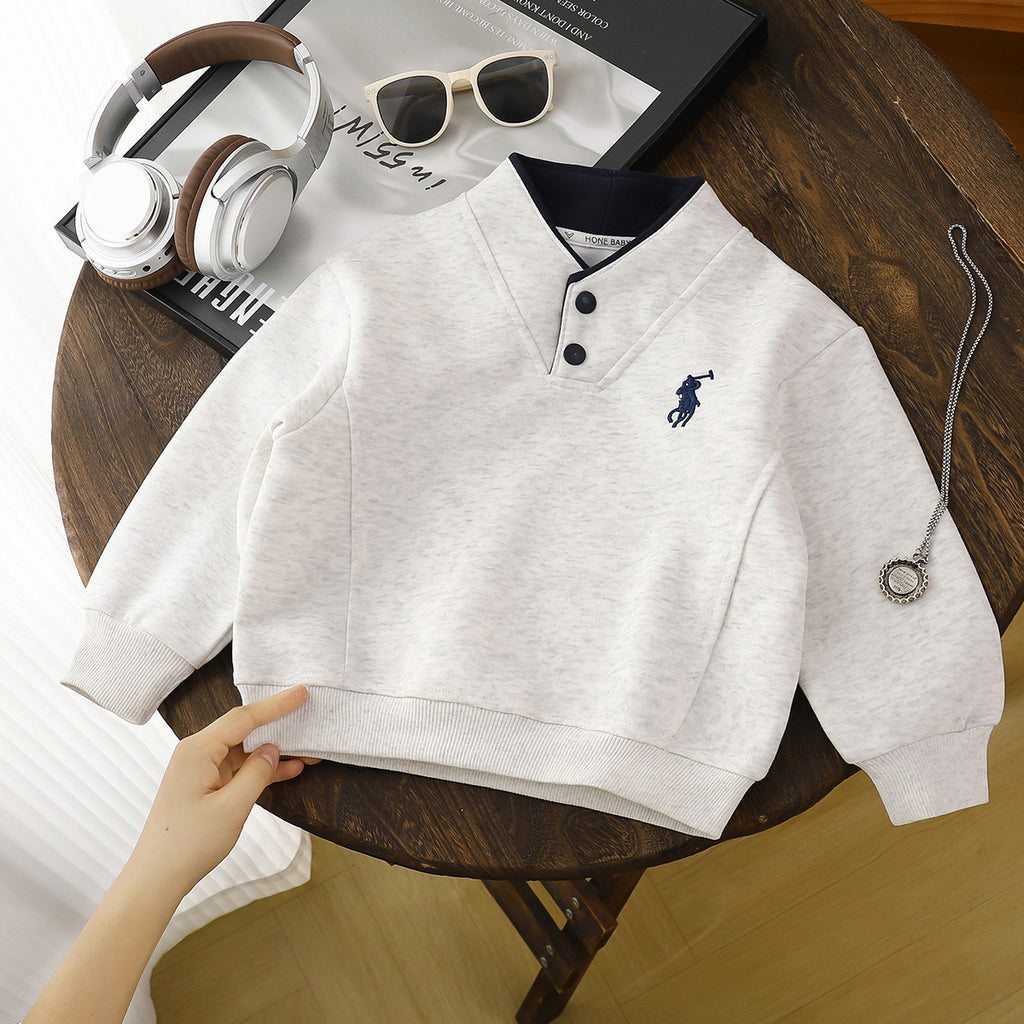 Modern Chic All-Season Casual Sporty Autumn Unisex Kids' Sweatshirt, Ages 2-13 | Color: Grey | Image 1