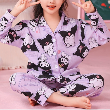 Modern Chic Minimalist All-Season 2-Piece Girls' Pajama Set, Ages 2-14 | Color: Purple | Image 1