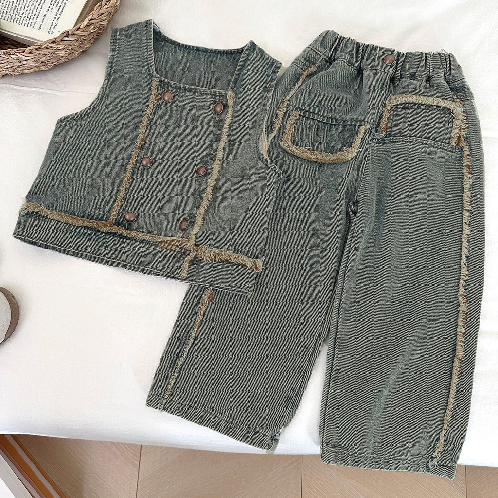 Trendy Autumn 3-Piece Girls' Pants Suit, Ages 2-9 | Color: Grey | Image 2