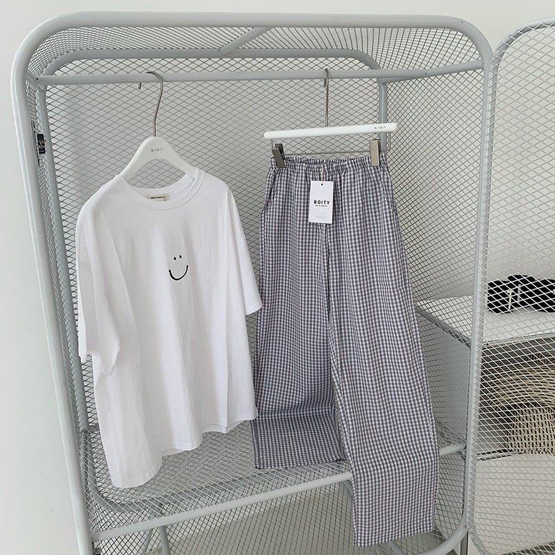 Modern Chic All-Season Minimalist Summer 2 Pcs Women 's Short  Sleeve Sleep Set | Color: Grey | Image 1