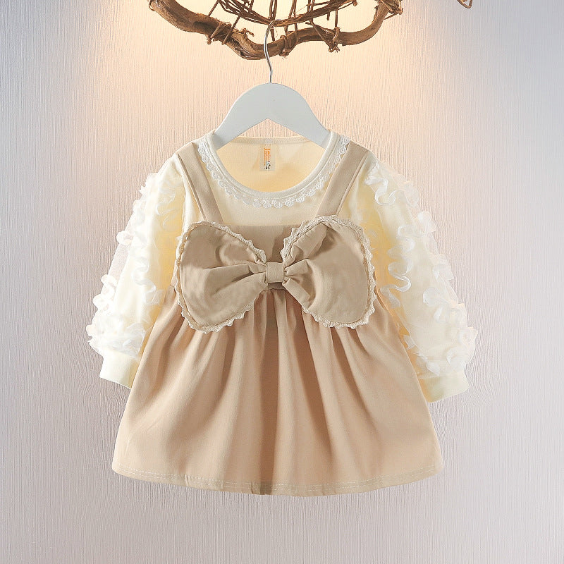 Sweet & Cute Autumn Baby Girls' Dress, Ages 6-24 Months | Color: Khaki | Image 1