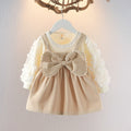 Sweet & Cute Autumn Baby Girls' Dress, Ages 6-24 Months | Color: Khaki | Image 1
