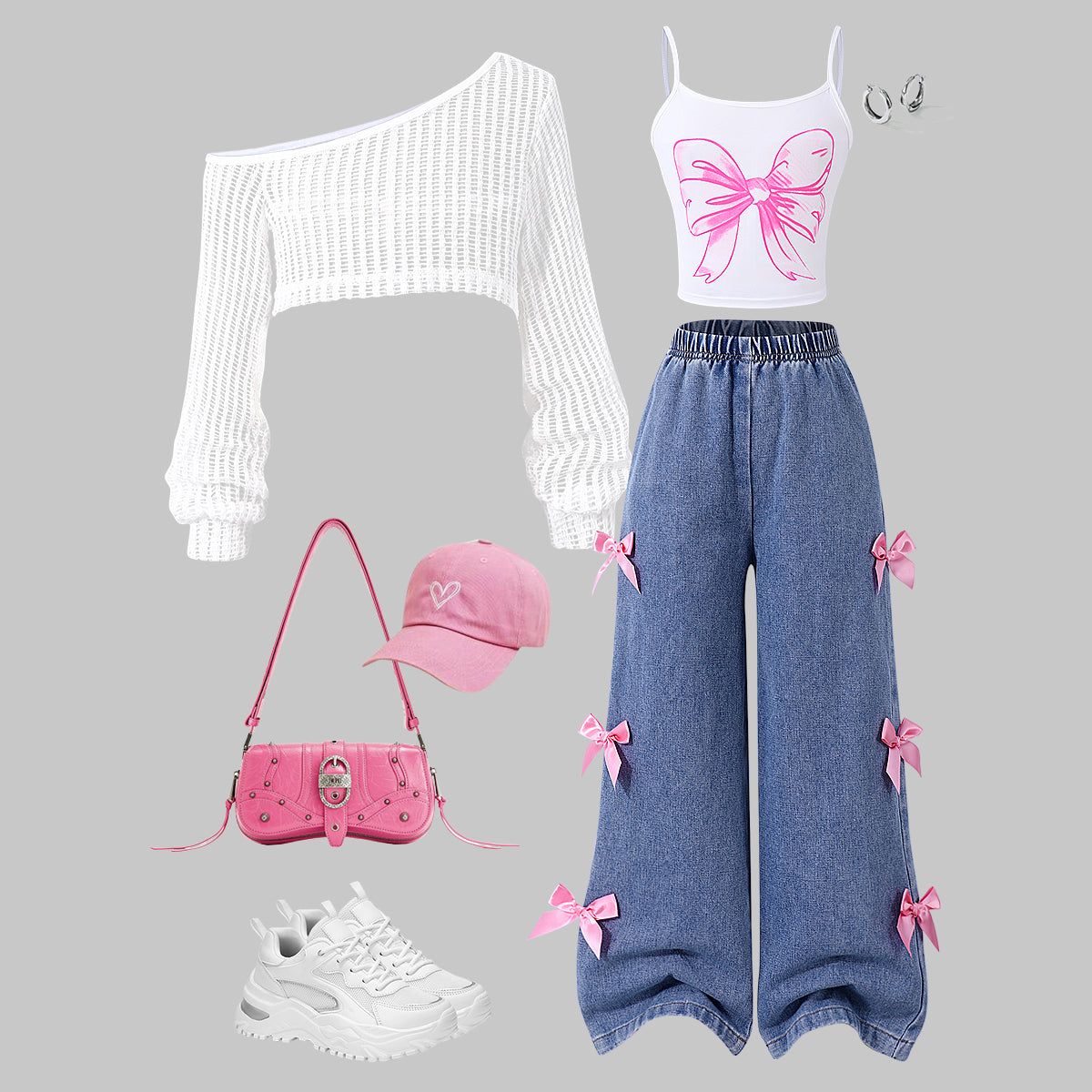 Trendy Spring 3-Piece Girls' Pants Suit, Ages 4-13 | Color: White | Image 1