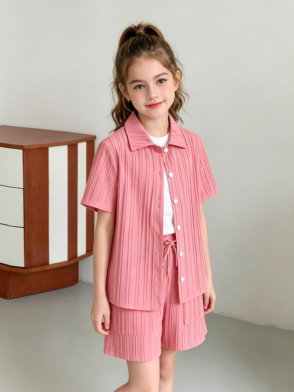 Sweet & Cute Summer Girls' Pants Suit, Ages 8-12 | Color: Pink | Image 1