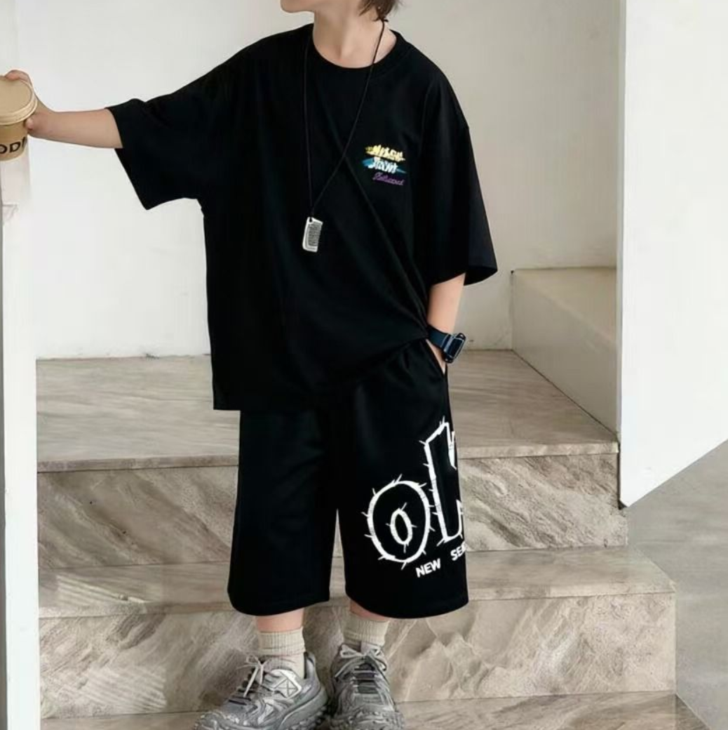 Minimalist Summer 2-Piece Boys' Pants Suit, Ages 4-14 | Color: Black | Image 1