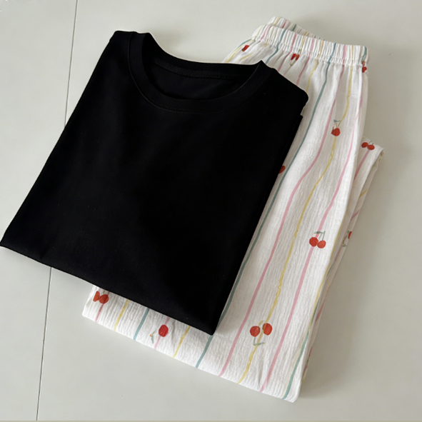 Sweet Feminine Summer 2 Pcs Women 's Short  Sleeve Sleep Set | Color: Style 2 | Image 1