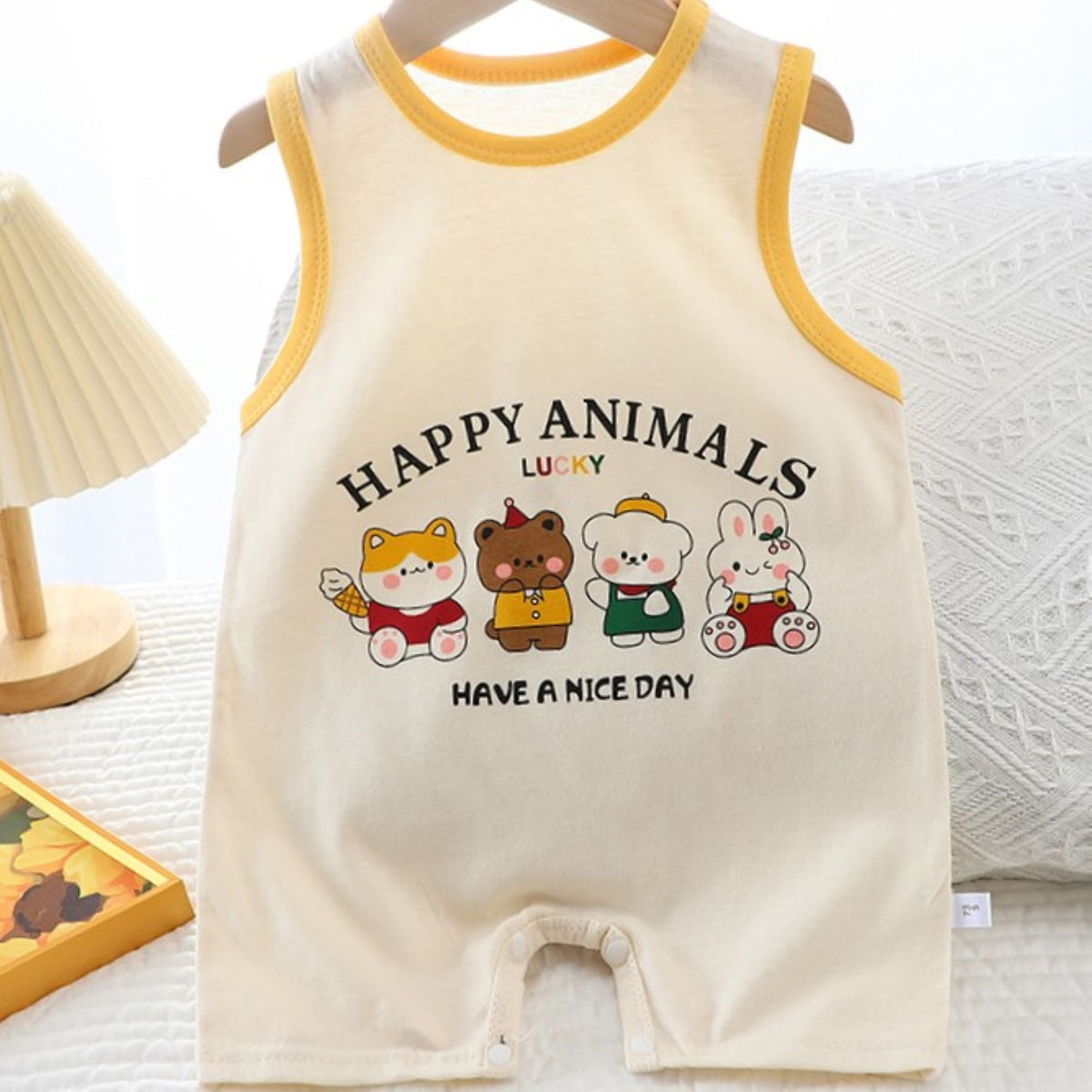 Minimalist Summer Unisex Baby Jumpsuit, Ages 1-12 Months | Color: Yellow | Image 2