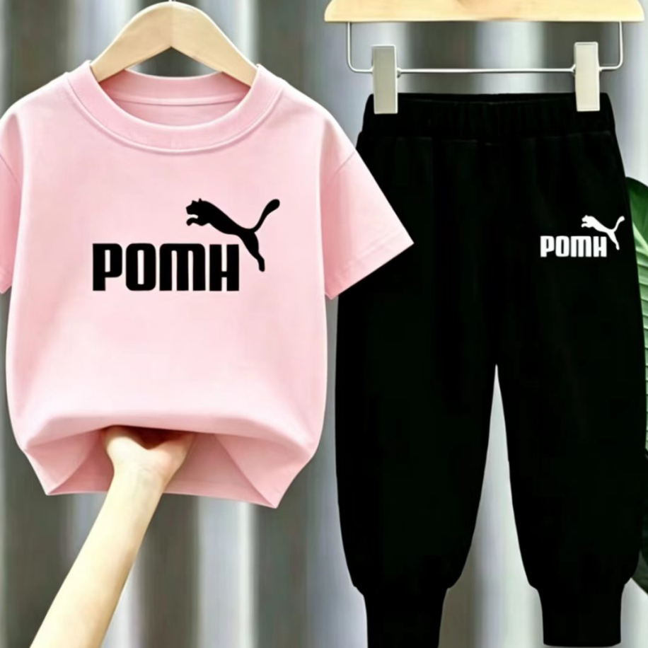 Modern Chic All-Season Casual Sporty Summer 2-Piece Unisex Kids' Pants Suit, Ages 2-13 | Color: Pink | Image 1