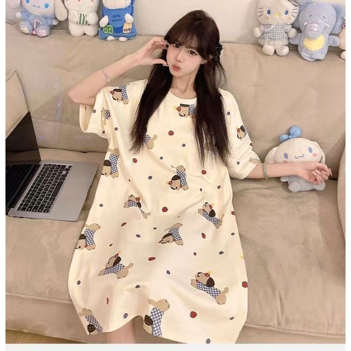 Modern Chic All-Season Sweet Feminine Summer Women 's Short  Sleeve Sleep Dress | Color: Style 4 | Image 1