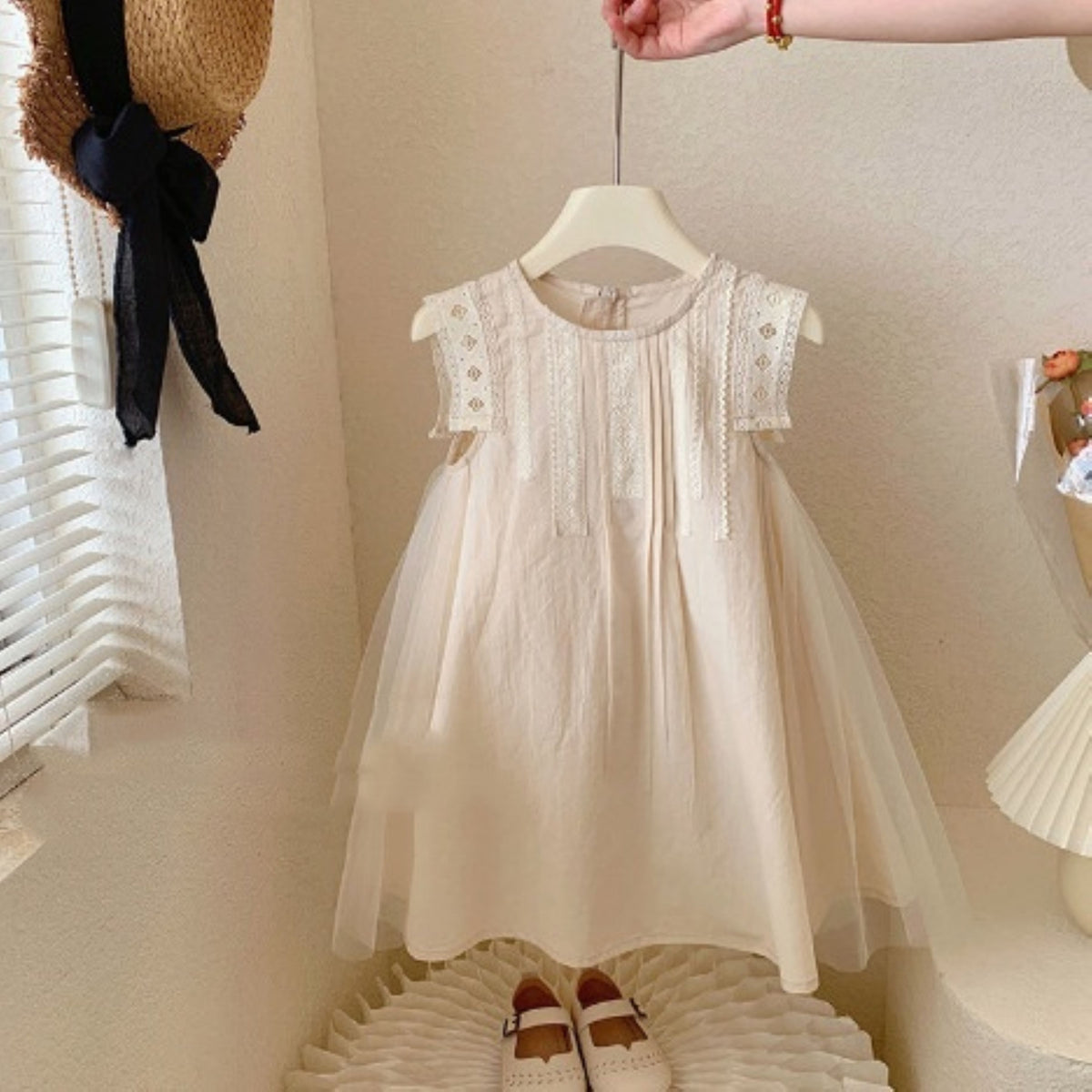 Casual Sporty Summer Girls' A-Line Dress, Ages 2-9 | Color: Beige | Image 1