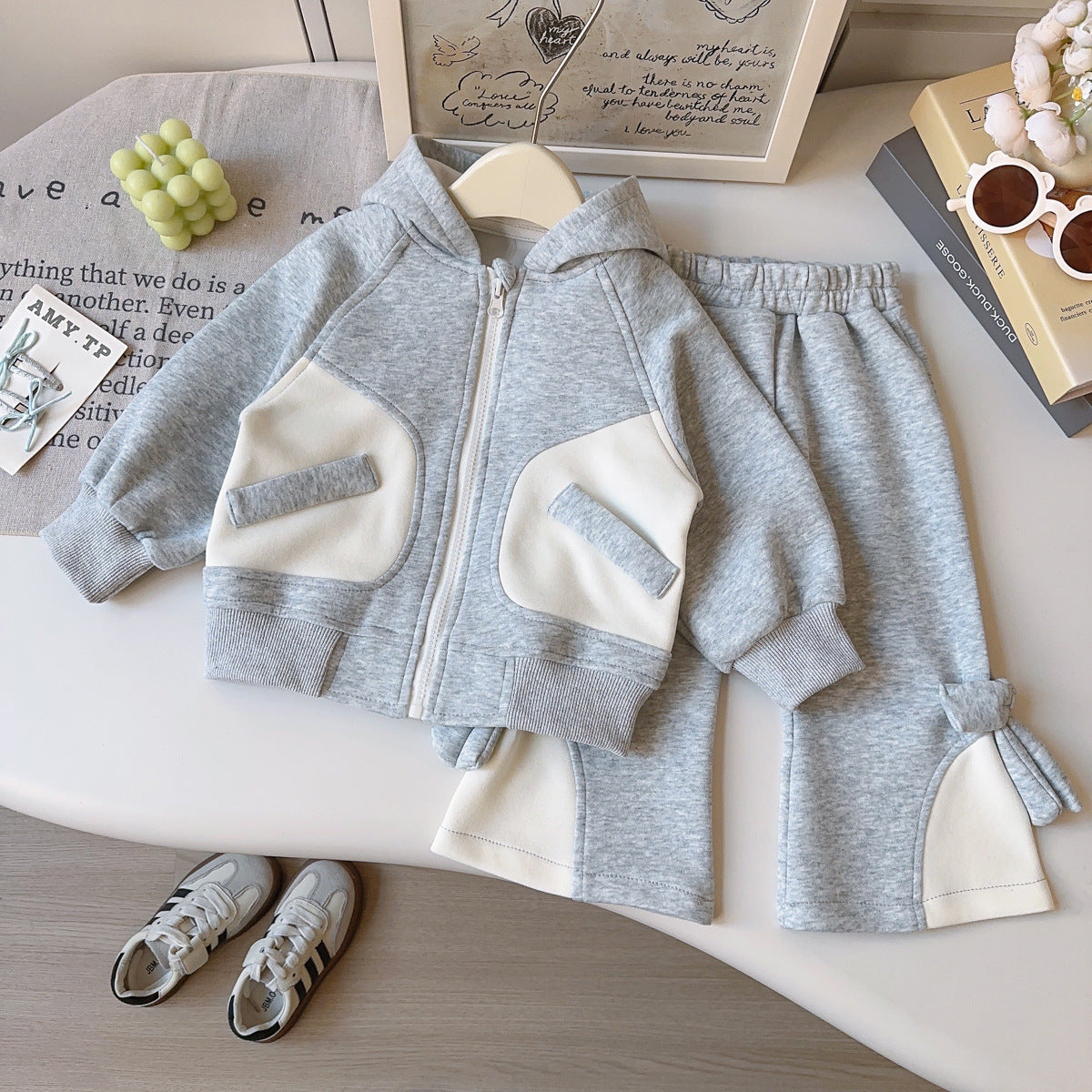 Trendy Spring 2-Piece Girls' Pants Suit, Ages 2-9 | Color: Grey | Image 2