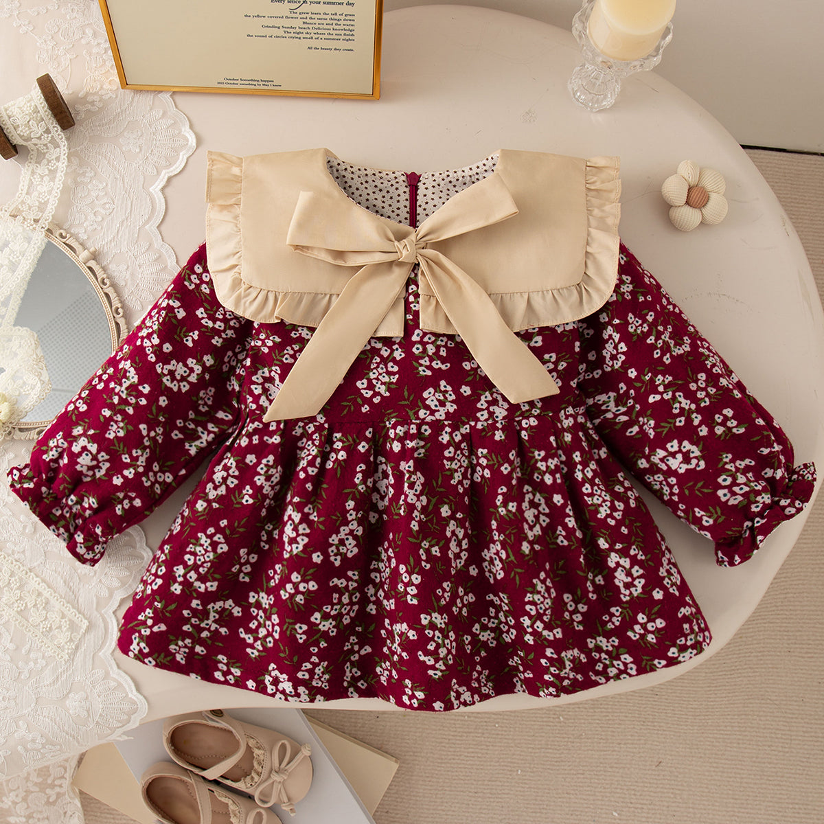 Sweet & Cute Autumn Baby Girls' Dress, Ages 9-24 Months | Color: Red | Image 1