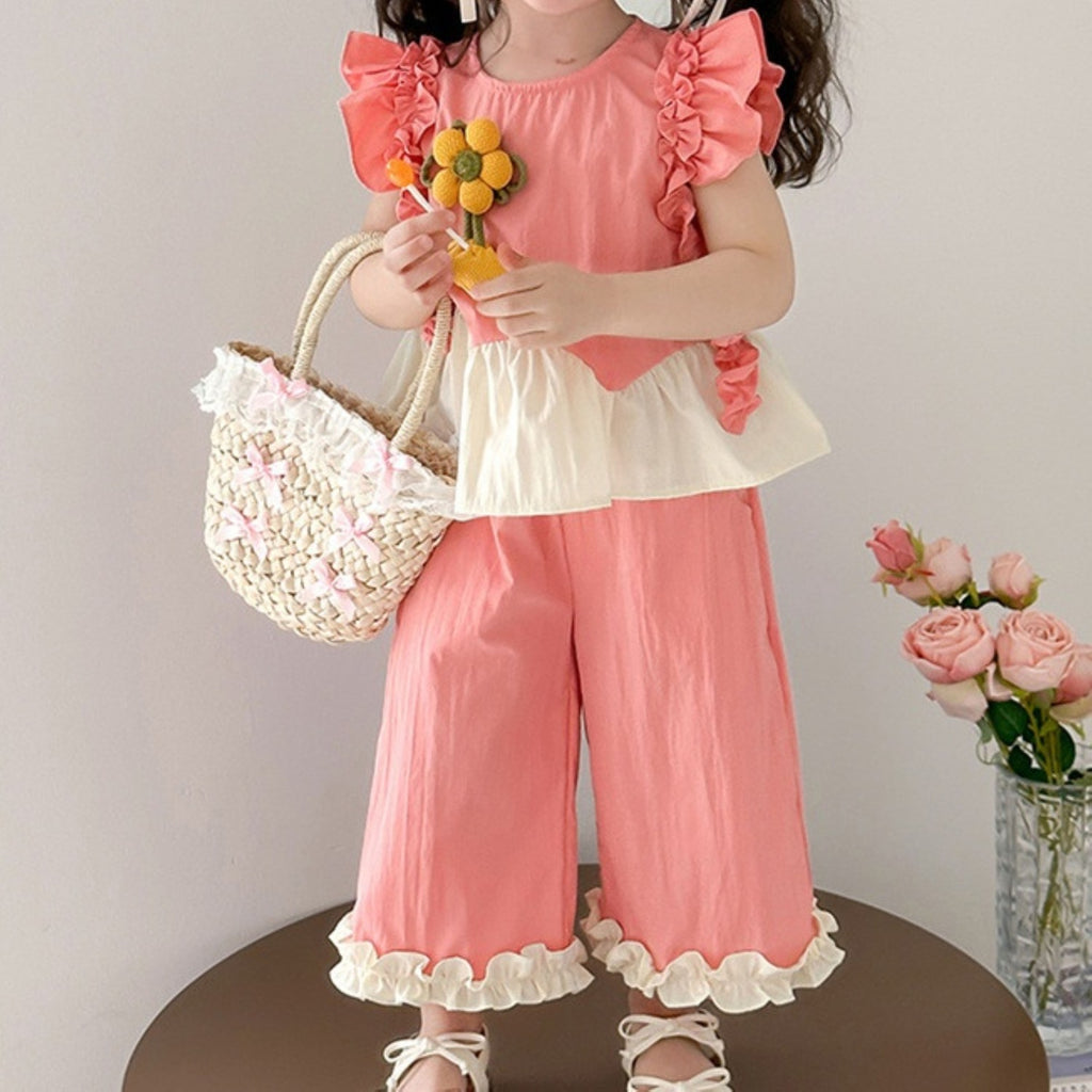 Casual Sporty Summer 2-Piece Girls' Pants Suit, Ages 2-9 | Color: Pink | Image 3