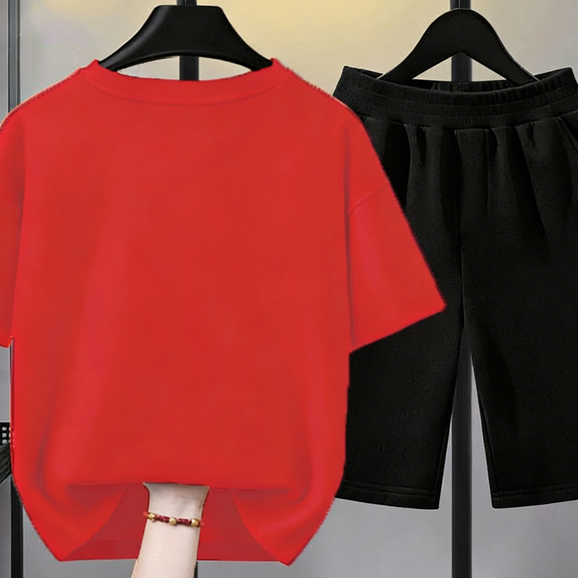 Modern Chic All-Season Minimalist Summer 2-Piece Boys' Pants Suit, Ages 3-14 | Color: Red | Image 3