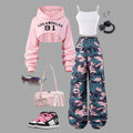 Casual Sporty Spring 3-Piece Girls' Pants Suit, Ages 4-13 | Color: Pink | Image 1