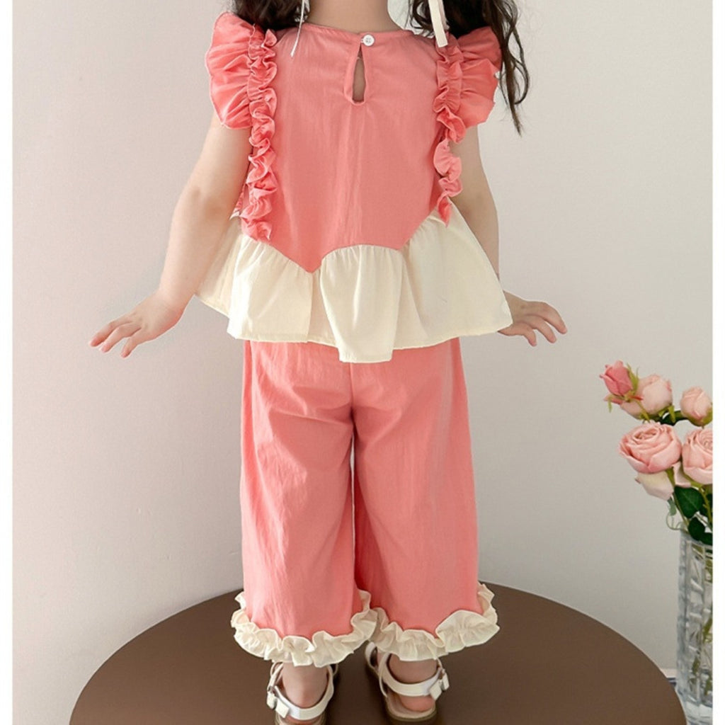 Casual Sporty Summer 2-Piece Girls' Pants Suit, Ages 2-9 | Color: Pink | Image 2
