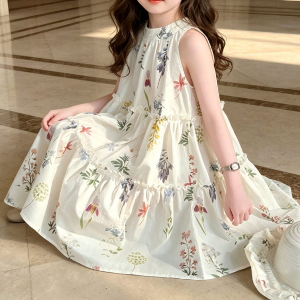 Casual Sporty Summer 2-Piece Girls' A-Line Dress, Ages 3-14 | Color: As the Picture | Image 3