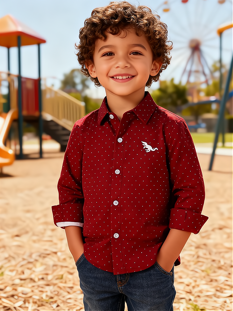Minimalist Autumn Boys' Shirt, Ages 3-9 | Color: Red | Image 1
