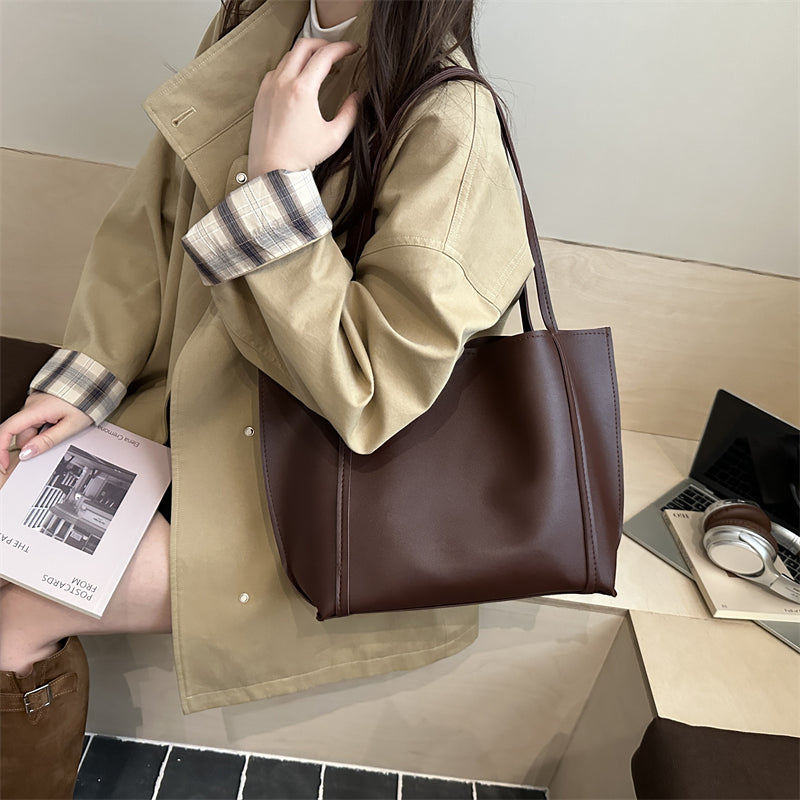 Trendy Autumn PU/Artificial Leather/Microfiber Leather Women's Handbags Tote Bags | Color: Coffee | Image 3