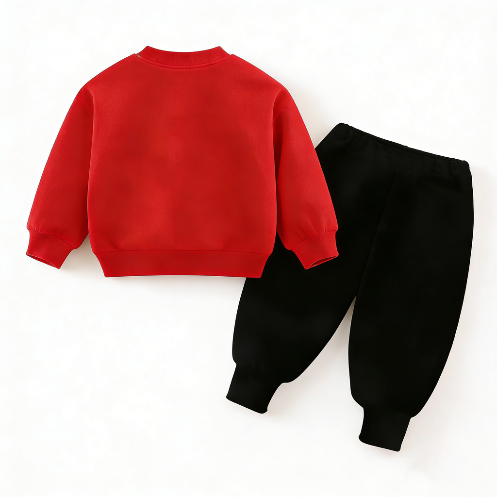 Minimalist Autumn 2-Piece Unisex Kids' Pants Suit, Ages 2-9 | Color: Red | Image 3