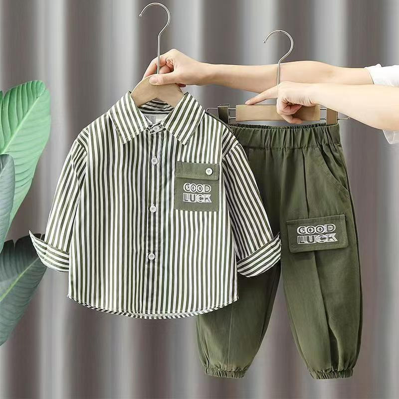 Trendy Autumn 2-Piece Boys' Pants Suit, Ages 2-9 | Color: Green | Image 1