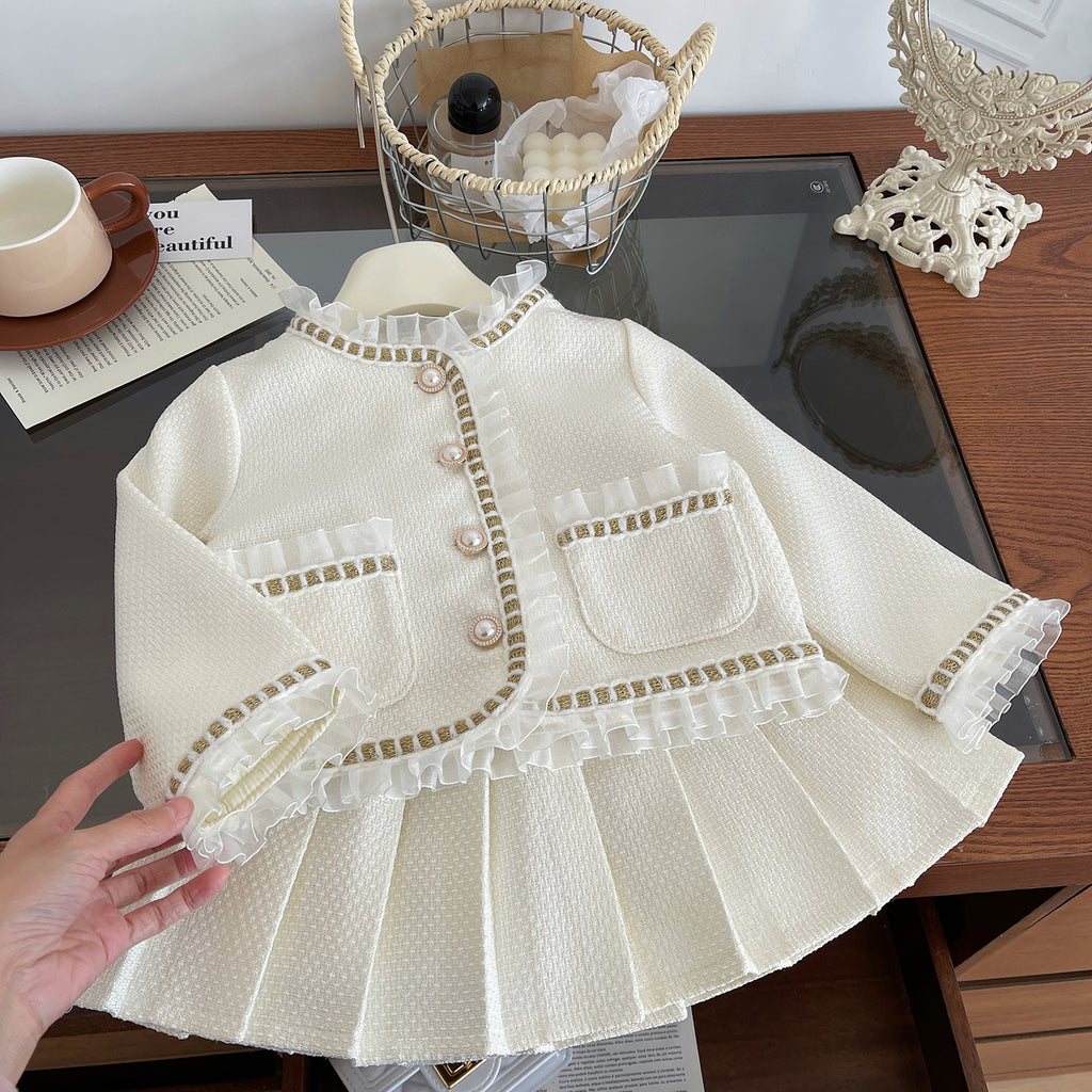Elegant Autumn 2-Piece Girls' Dress Suit, Ages 2-9 | Color: Beige | Image 3