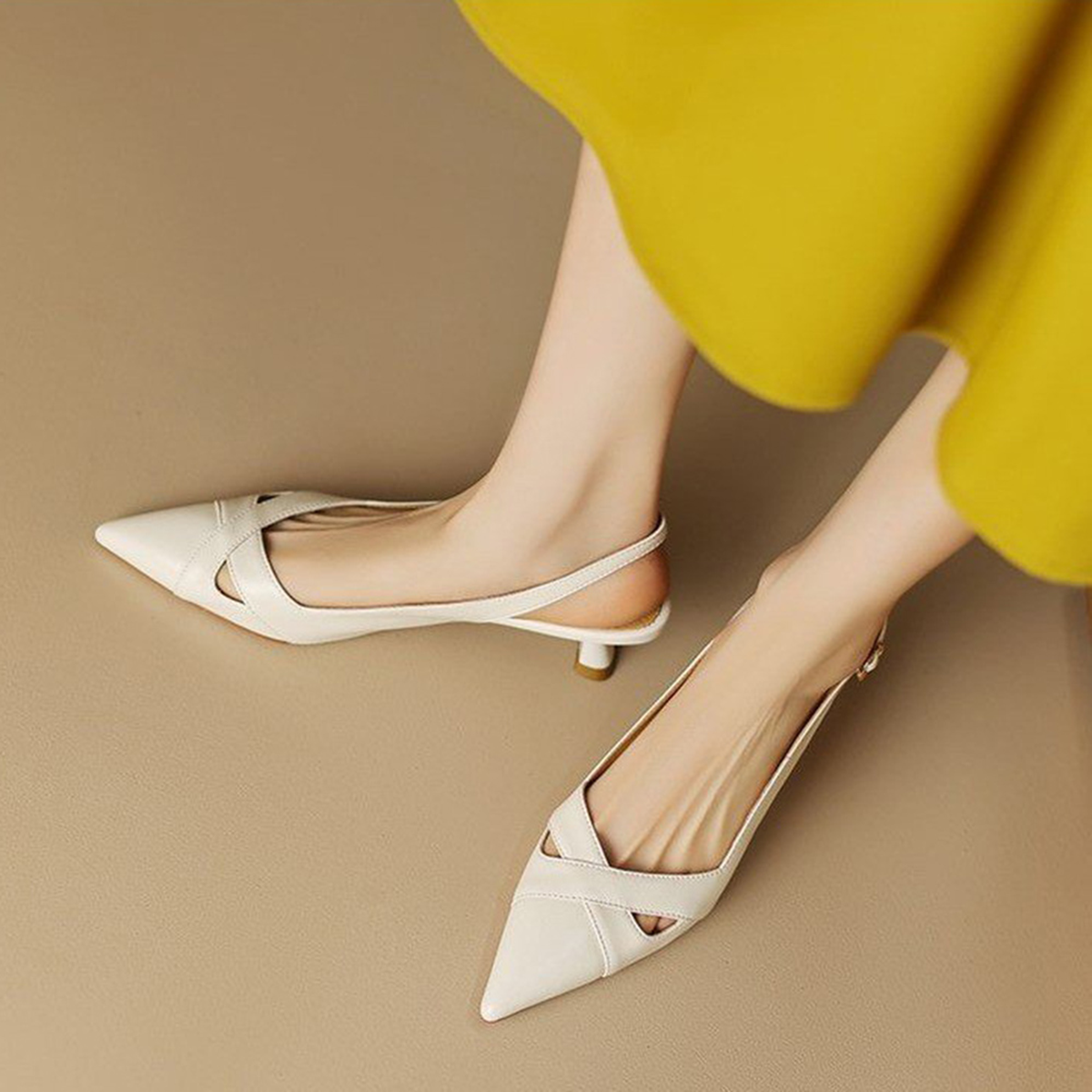 Modern Chic All-Season PU/Artificial Leather/Microfiber Leather Women's High Heel Sandals | Color: Beige | Image 1